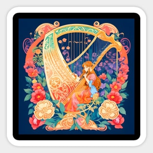 Beautiful Whimsical Harp Sticker